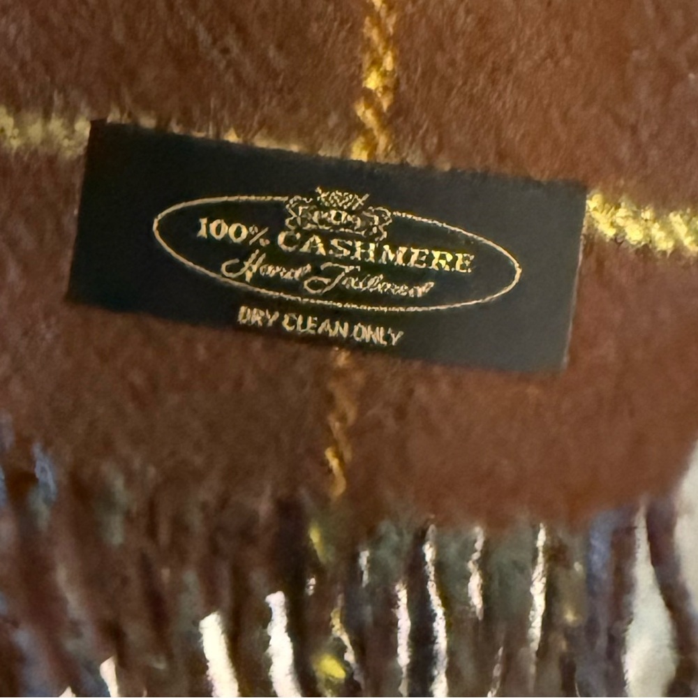 Unknown Plaid Scarf - Brown, Green, Tan, 100% Cashmere, Hand Taylored 61 x 12 - Picture 4 of 6
